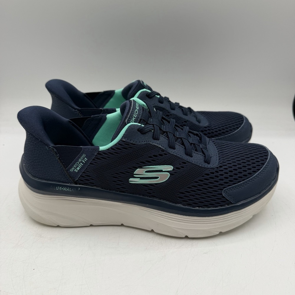 Skechers D'Lux Walker Swift Fit Shoes Womens Sz 8.5 Navy Blue Hands Free Sneaker